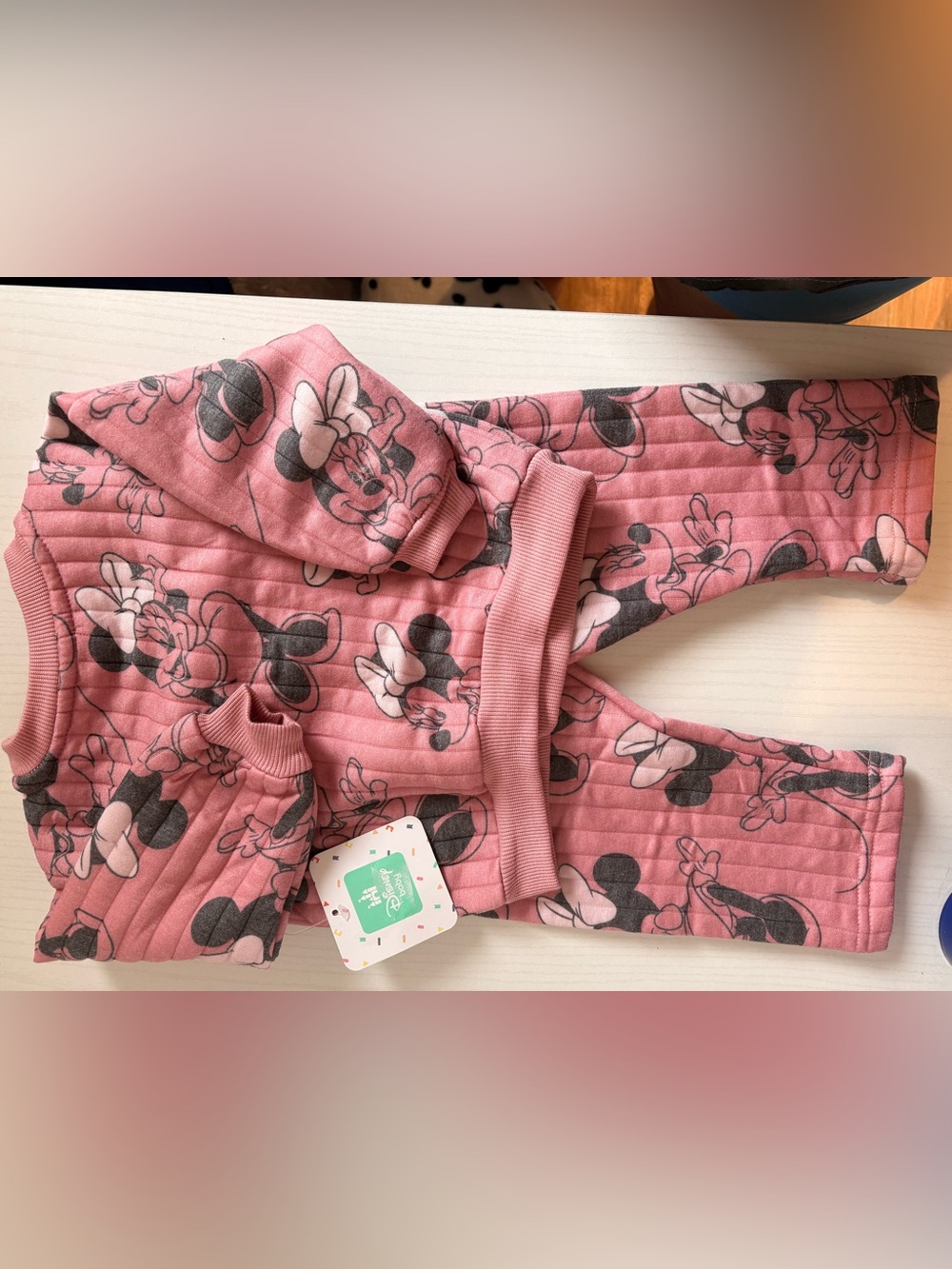 Disney Minnie Mouse Coral Pink Quilted Lounge Set with Black Print